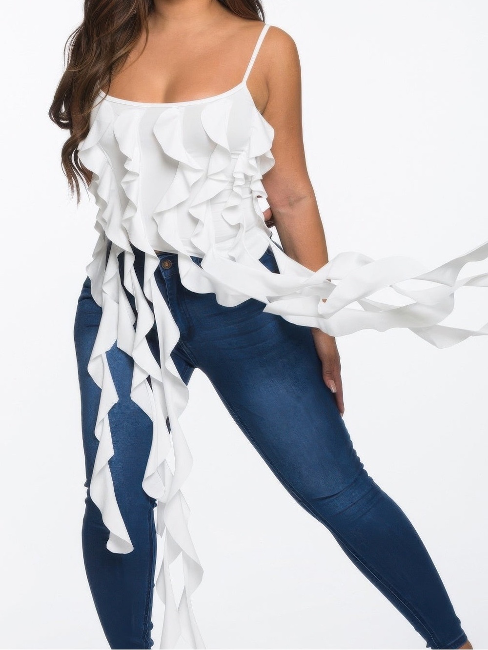 Solid Ruffle Casual Crop Top